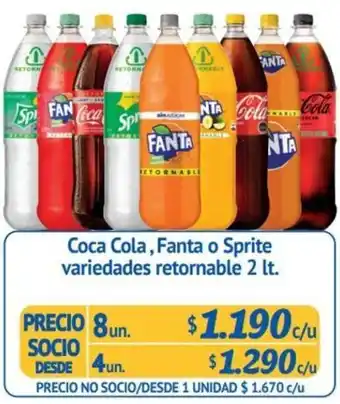 Alvi Coca Cola, Fanta o Sprite Variedaades Retornable 4un x 2L oferta
