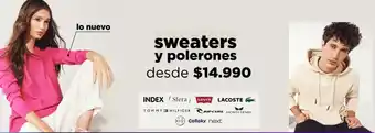 Ripley Sweaters y Polerones INDEX - SFERA - LEVIS - LACOSTE - TOMMY HILFIGER - RIPCURL - JACINTA TIENDA - MAUI - COLLOKY - NEXT oferta