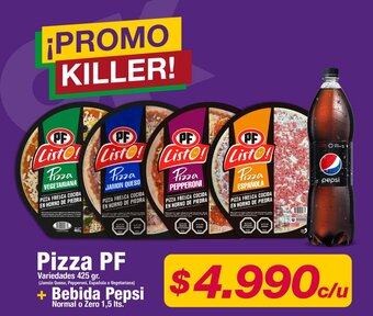 Pizza PF variedades 425g + Bebida PEPSI normal o zero 1,5lt