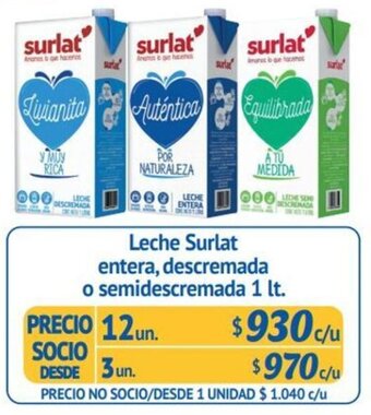 Alvi Leche Surlat entera, descremada o semidescremada 3 un x 1lt oferta