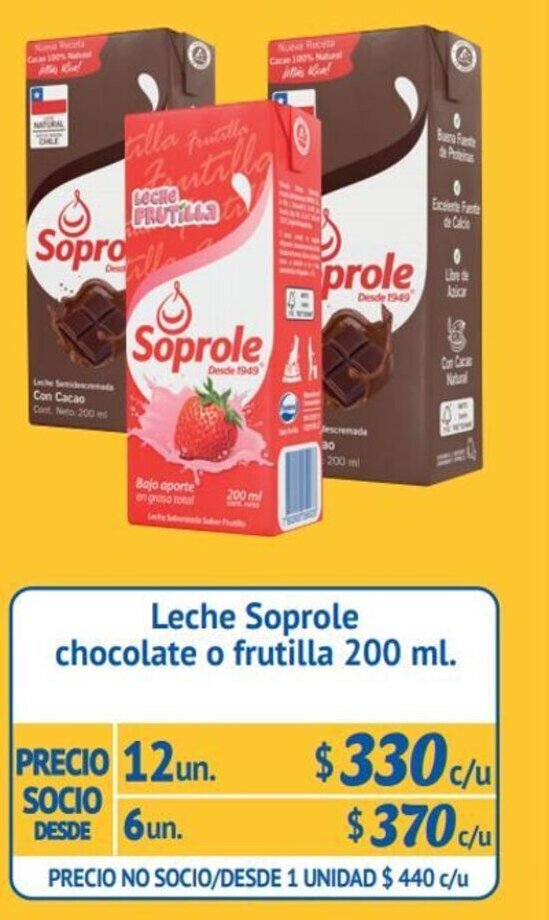 Alvi Leche Soprole Chocolate o Frutilla 6 un x 200ml oferta