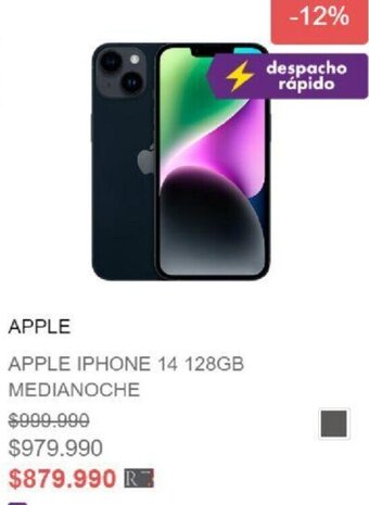Ripley Apple iPhone 14 128GB Medianoche oferta