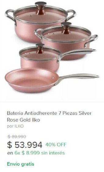 Bateria Antiadherente 7 Piezas Silver Rose Gold Ilko