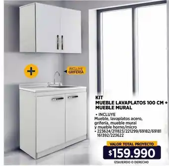 Construmart Kit mueble lavaplatos 100cm + mueble mural oferta