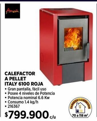 Construmart Calefactor a pellet italy 6100 roja oferta