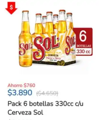 Super Bodega a Cuenta Pack 6 Botellas 330cc Cerveza SOL oferta