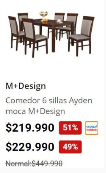 Easy M+Design Comedor 6 Sillas Ayden Moca oferta