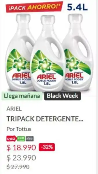 Tottus Ariel Tripack Detergente 5,4L oferta