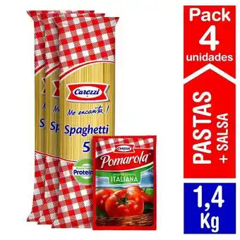 Pack 3 spaghetti + 1 salsa de tomates pomarola carozzi