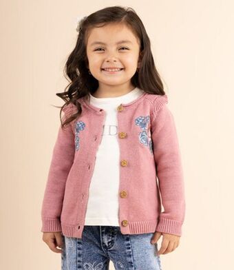 Limonada Chaleco bebé niña con bordado de flores palo rosa oferta