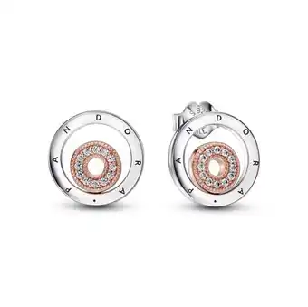 Pandora Aretes de botón círculos de dos tonos con logotipo pandora signature oferta