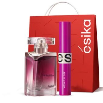 Ésika Set perfume de mujer vibranza + máscara mega full size oferta