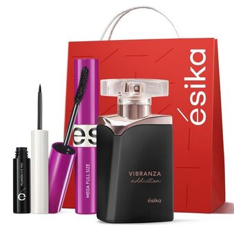 Ésika Set perfume vibranza addiction + delineador líquido eye pro + máscara mega full size oferta