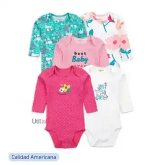 Falabella Body bebe niña pack 5 bodys tedmimak algodón manga larga oferta