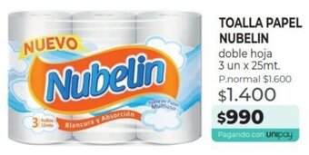 Mayorista 10 TOALLA PAPEL NUBELIN doble hoja 3 un x 25mt. oferta