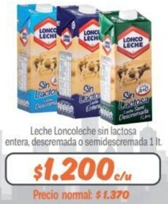 Mayorista 10 Leche Loncoleche sin lactosa entera, descremada o semidescremada 1 lt oferta