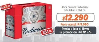 Mayorista 10 Pack cerveza Budweiser lata 24 un. x 354 cc. oferta