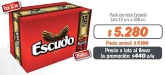 Mayorista 10 Pack cerveza Escudo lata 12 un. x 350 cc oferta