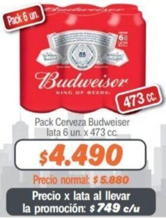 Mayorista 10 Pack Cerveza Budweiser lata 6 un. x 473 cc. oferta