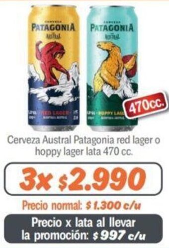 Mayorista 10 Cerveza Austral Patagonia red lager o hoppy lager lata 470 cc. oferta