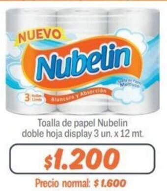 Mayorista 10 Toalla de papel Nubelin doble hoja display 3 un. x 12 mt. oferta