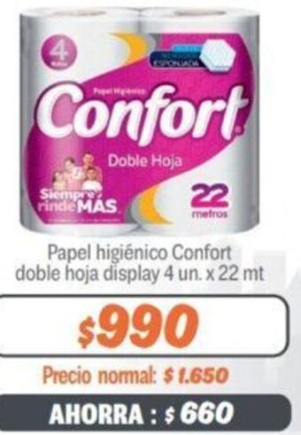 Mayorista 10 Papel higiénico Confort doble hoja display 4 un. x 22 mt oferta