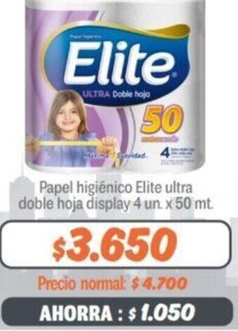 Mayorista 10 Papel higiênico Elite ultra doble hoja display 4 un. x 50 mt. oferta