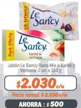 Mayorista 10 Jabón Le Sancy Barra Mix o Karité y Verbena 2 un. x 150 g oferta