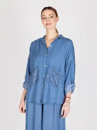 Lineatre Blusa denim bolsillos básicos lineatre oferta