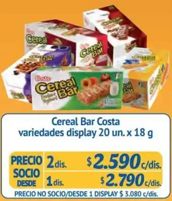 Alvi Cereal Bar Costa variedades display 2x20 un. x 18 g oferta