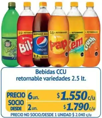 Alvi Pepsi Bebidas CCU retornable variedades 6un x 2.5 lt. oferta