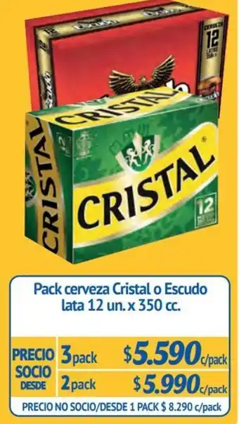 Alvi Pack cerveza Cristal o Escudo lata 12 un. x 350 cc. x 3pack oferta