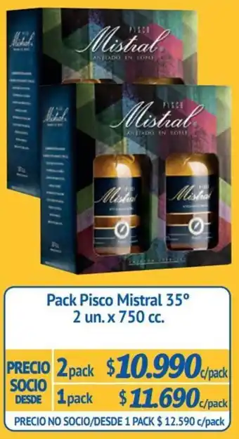 Alvi Pack Pisco Mistral 35⁰ 2 un. x 750 cc. x 2pack oferta