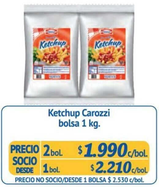 Alvi Ketchup Carozzi bolsa 1 kg. x 2bol oferta