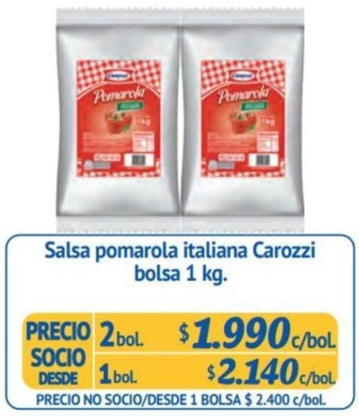 Alvi Salsa pomarola italiana Carozzi bolsa 1 kg. x 2bol oferta