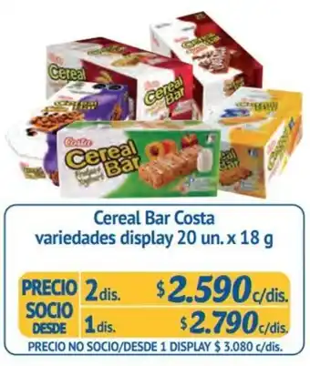 Alvi Cereal Bar Costa variedades display 20 un. x 18 g x 2dis oferta
