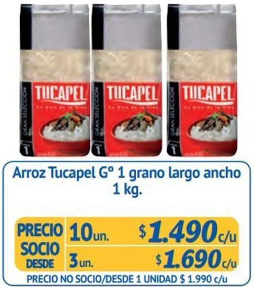 Alvi Arroz Tucapel Gº 1 grano largo ancho 1 kg. x 10un oferta