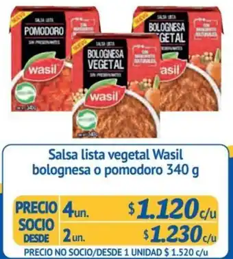 Alvi Salsa lista vegetal Wasil bolognesa o pomodoro 340 g x 4un oferta