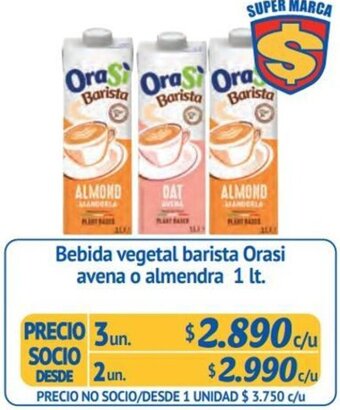 Alvi Bebida vegetal barista Orasi avena o almendra 1 lt. x 3un oferta