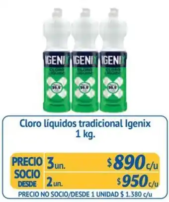 Cloro líquidos tradicional Igenix 1 kg. x 3un