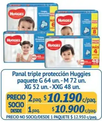 Alvi Panal triple protección Huggies paquete G 64 un. - M 72 un. XG 52 un.-XXG 48 un. x 2paq oferta