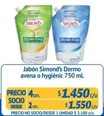 Jabón Simond's Dermo avena o hygiénic 750 ml. x 4un