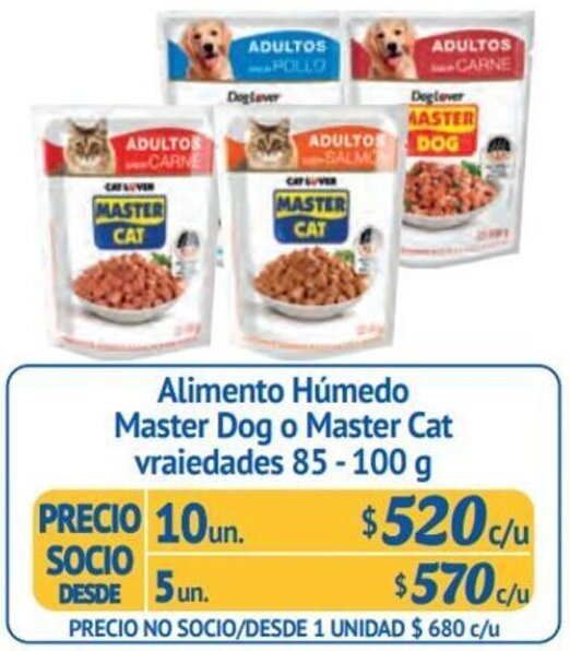 Alvi Alimento Húmedo Master Dog o Master Cat vraiedades 85-100 g x 10un oferta