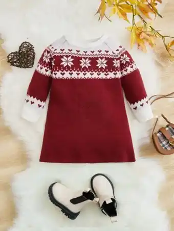 Shein bebé vestido de punto con patrón geométrico de manga raglán