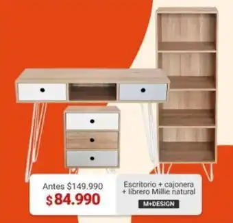 Easy Escritorio + cajonera + librero Millie natural M+DESIGN oferta