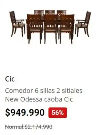 Easy Comedor 6 sillas 2 sitiales New Odessa caoba Cic oferta
