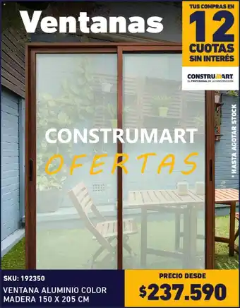 Construmart VENTANA ALUMINIO COLOR MADERA 150 X 205 CM oferta