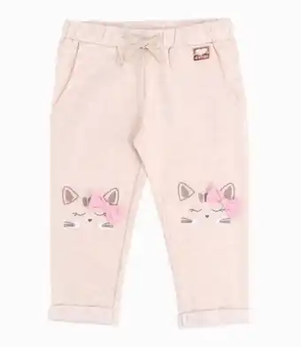 Pantalón buzo bebé niña con gatito beige