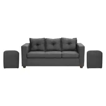 Linio Sofa 3 cuerpos 2 pouf julieta lino gris oferta