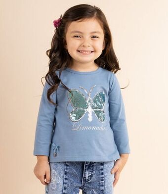 Limonada Polera bebé niña con mariposa celeste oferta
